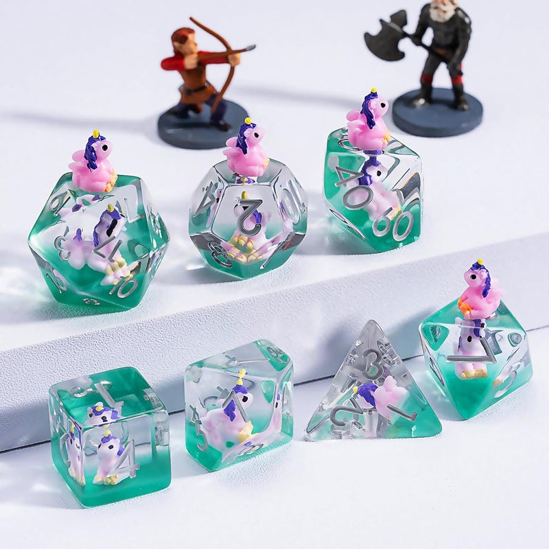 weyano Unicorn DND Dice Set, Resin Animal Polyhedral Dice for Dungeons and Dragons, RPG, MTG D&D 7-DIE (D4, D6, D8, D10, D12, D20, D%) - Image 2